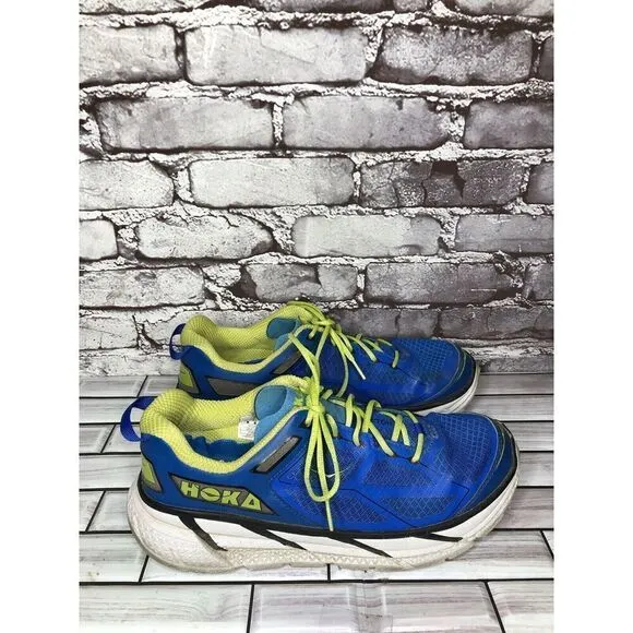 Hoka Clifton Blue Synthetic Green Lace Up Running Gym Shoes Men’s Sz 10M US/44EU