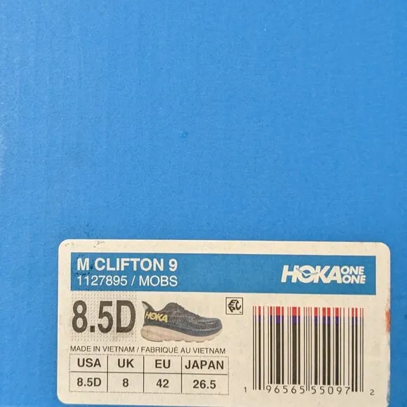 Hoka One One Clifton 9 Running Shoes, Blue, Men's 8.5