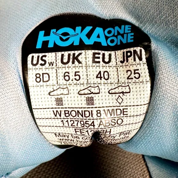 HOKA One One Women’s Bondi 8 Wide Running Shoes in Airy Blue/Sunlit Ocean US 8D