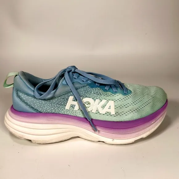 HOKA One One Women’s Bondi 8 Wide Running Shoes in Airy Blue/Sunlit Ocean US 8D