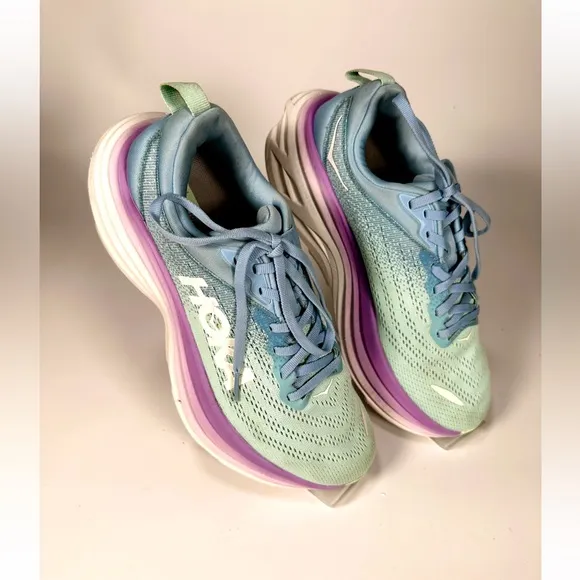 HOKA One One Women’s Bondi 8 Wide Running Shoes in Airy Blue/Sunlit Ocean US 8D