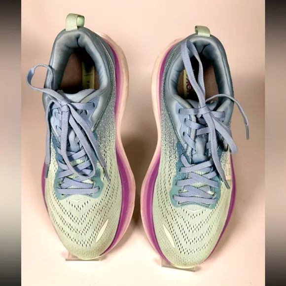 HOKA One One Women’s Bondi 8 Wide Running Shoes in Airy Blue/Sunlit Ocean US 8D