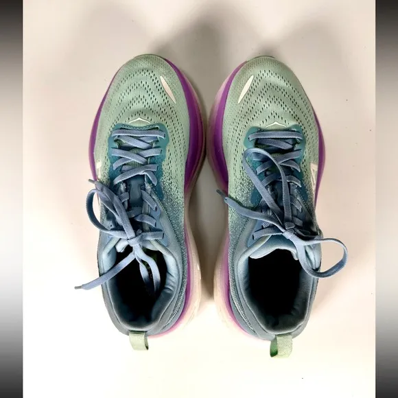 HOKA One One Women’s Bondi 8 Wide Running Shoes in Airy Blue/Sunlit Ocean US 8D