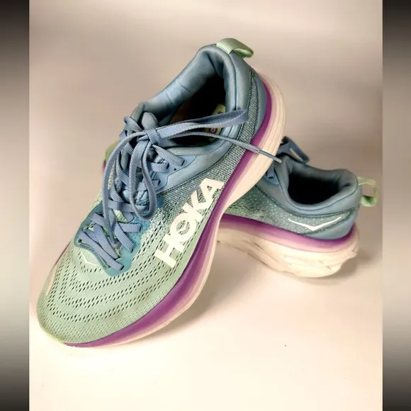 HOKA One One Women’s Bondi 8 Wide Running Shoes in Airy Blue/Sunlit Ocean US 8D
