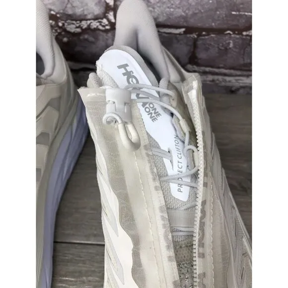 HOKA Project Clifton Blanc de Blanc Lunar White Mesh Center Zip Gym Women 40EU/9