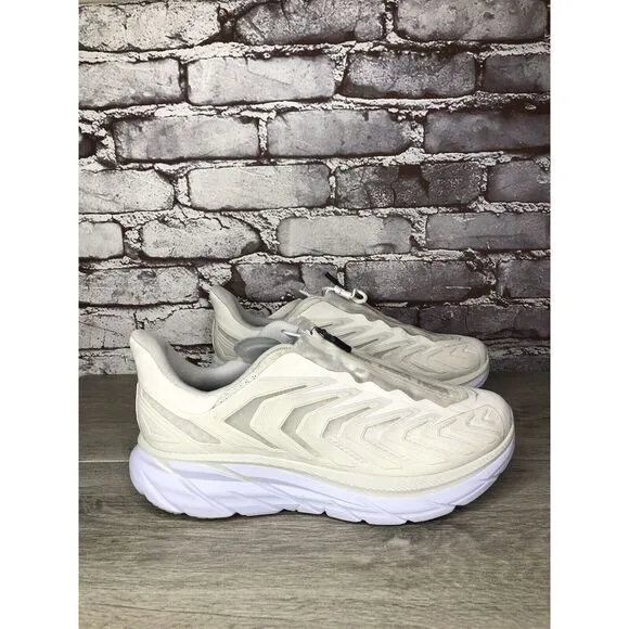 HOKA Project Clifton Blanc de Blanc Lunar White Mesh Center Zip Gym Women 40EU/9