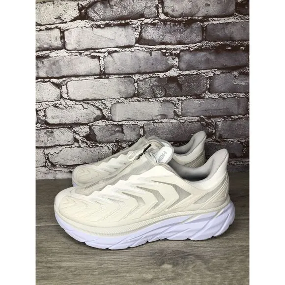 HOKA Project Clifton Blanc de Blanc Lunar White Mesh Center Zip Gym Women 40EU/9
