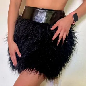 💥HOT ITEM💥Armani Exchange Faux Mongolian Lamb Fur Mini Skirt in Black