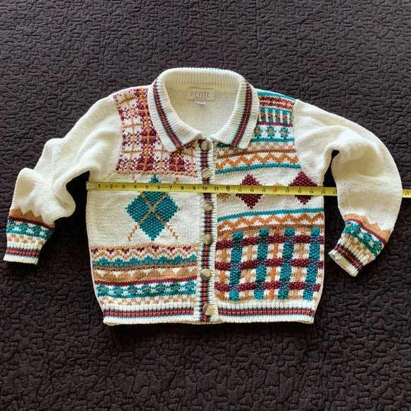 🎉HP🎉 VTG Knit Sweater, Sz S, Button Front, Collar, Long Sleeves, EUC