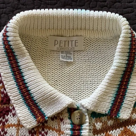 🎉HP🎉 VTG Knit Sweater, Sz S, Button Front, Collar, Long Sleeves, EUC