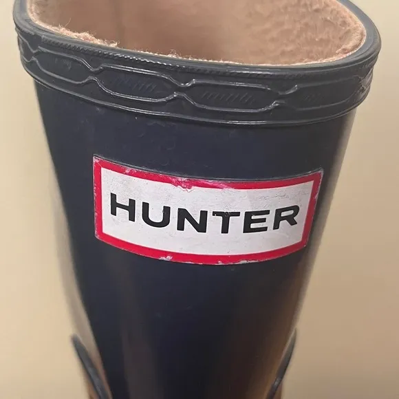 HUNTER Ackley Lace Front Rain Boots Size 8 Navy Blue Mid-Calf Waterproof Rubber