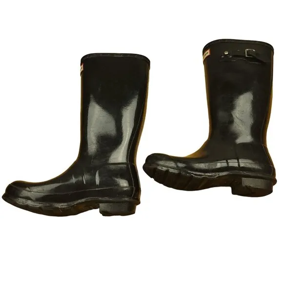 Hunter Original Kids Gloss Rain Boots JFT6000RGL Black Size 5B / 6G Tall Glossy