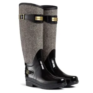Hunter Regent Apsley Knee Length Wellington Rain Boots Black/Gray Women's US 8