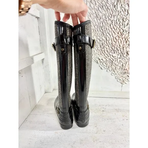 Hunter Regent Apsley Knee Length Wellington Rain Boots Black/Gray Women's US 8