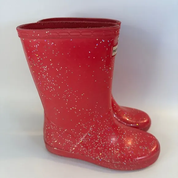 Hunter‎ Sparkle Dark Pink Rubber Rain Boots UK 12 US 13 Sparkly Girls Little Kid