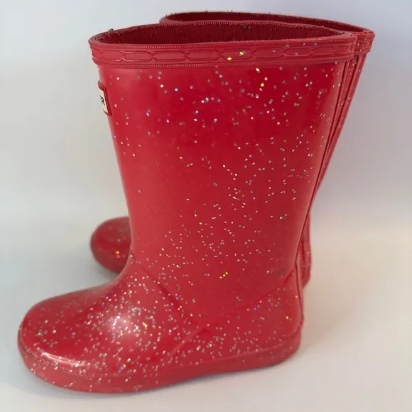 Hunter‎ Sparkle Dark Pink Rubber Rain Boots UK 12 US 13 Sparkly Girls Little Kid