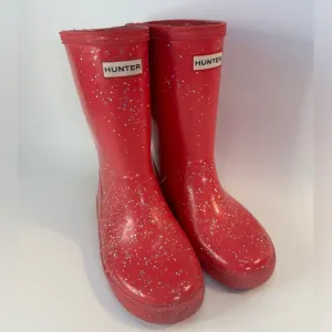 Hunter‎ Sparkle Dark Pink Rubber Rain Boots UK 12 US 13 Sparkly Girls Little Kid
