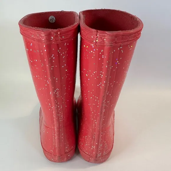 Hunter‎ Sparkle Dark Pink Rubber Rain Boots UK 12 US 13 Sparkly Girls Little Kid