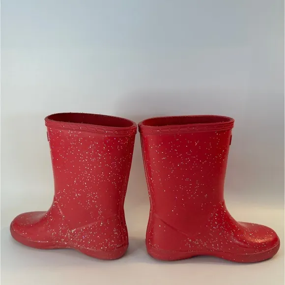 Hunter‎ Sparkle Dark Pink Rubber Rain Boots UK 12 US 13 Sparkly Girls Little Kid