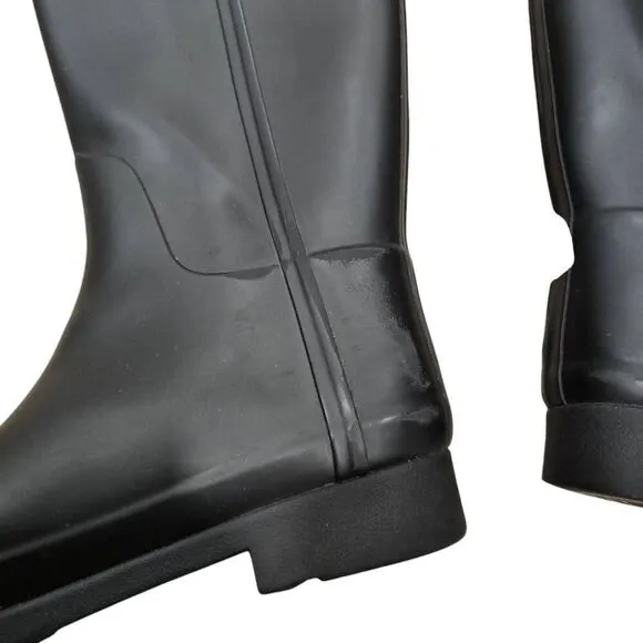 Hunter Refined Tall Rain Boots Women's 7 Black Buckle Strap Waterproof Outdoor