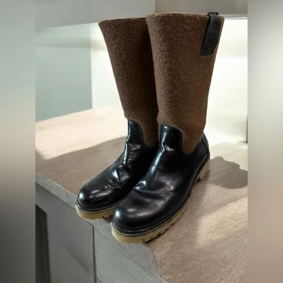 Ilse Jacobsen Wool &amp; Leather Tall Boots with Lug Sole EU 38 (US 7.5–8)