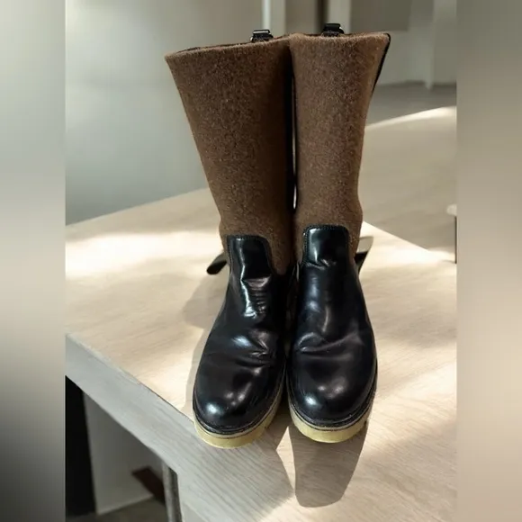 Ilse Jacobsen Wool &amp; Leather Tall Boots with Lug Sole EU 38 (US 7.5–8)