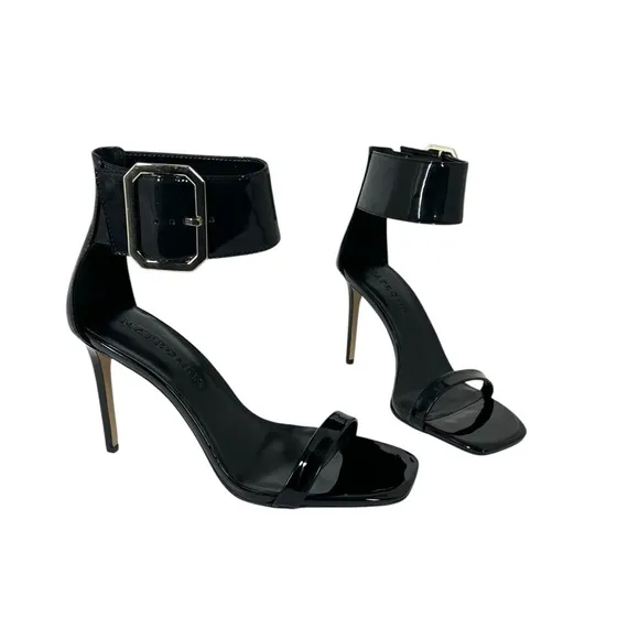 INC International Concepts Women's Melodie Buckle Dress Sandals Black Patent 10M