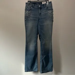 INC- NWT Flare Leg Curvy Fit Denim Jeans with Sparkly Diamond Rhinestone Size 2