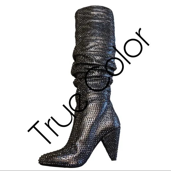 INC Women’s Almond Toe Knne Hight Fashion Rinesthones Boots Size 6.5