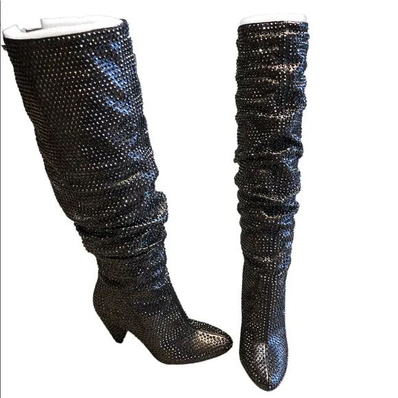 INC Women’s Almond Toe Knne Hight Fashion Rinesthones Boots Size 6.5