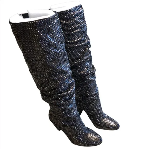 INC Women’s Almond Toe Knne Hight Fashion Rinesthones Boots Size 6.5