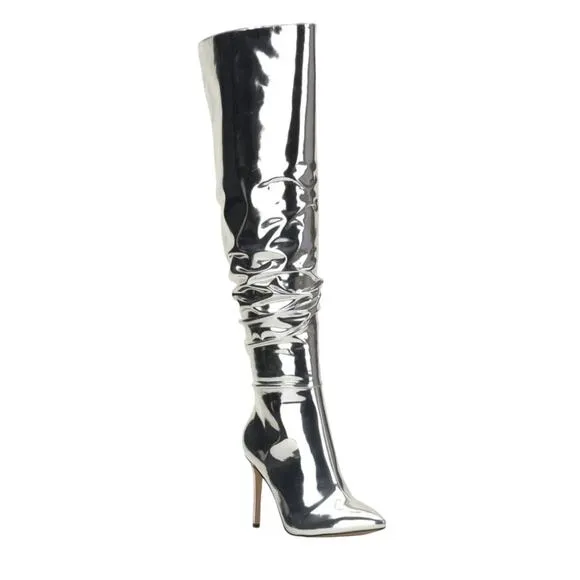 INC Women's Iyonna Over The Knee Slouch Boots Silver Size 5