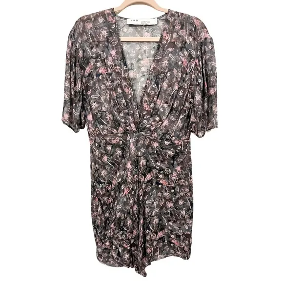 IRO Paris Muy Mui Gathered Printed Chiffon Mini Dress sz: 40 US 8