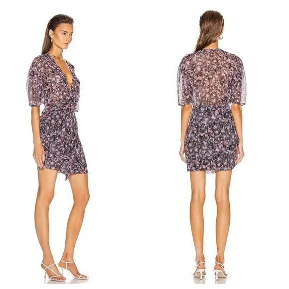 IRO Paris Muy Mui Gathered Printed Chiffon Mini Dress sz: 40 US 8