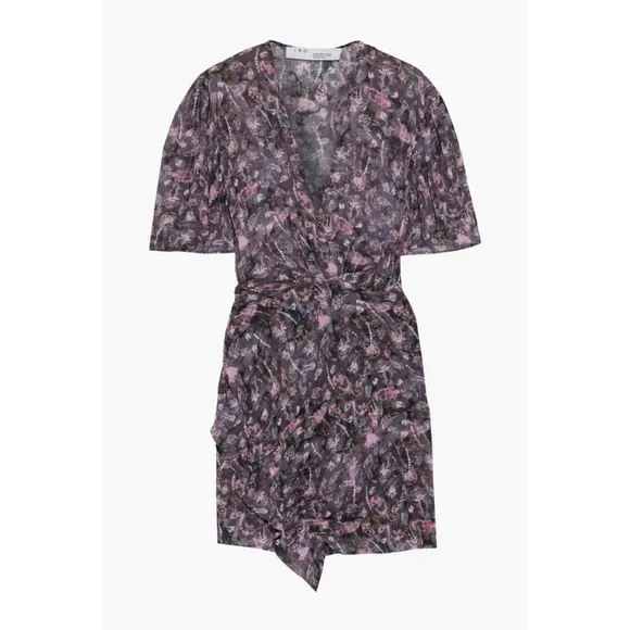 IRO Paris Muy Mui Gathered Printed Chiffon Mini Dress sz: 40 US 8
