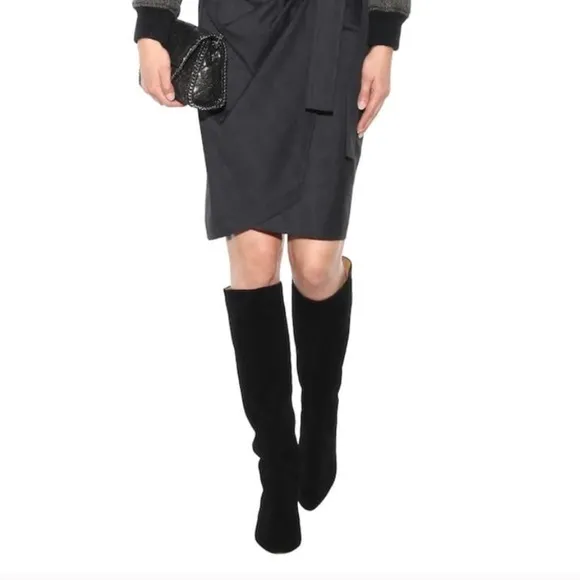 Isabel Marant Etoile Robby Black Suede Knee High Boots Size 36 US Size 6