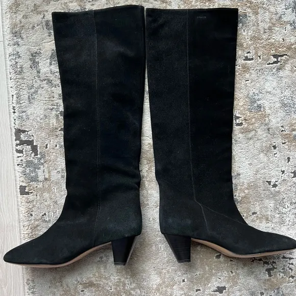 Isabel Marant Etoile Robby Black Suede Knee High Boots Size 36 US Size 6