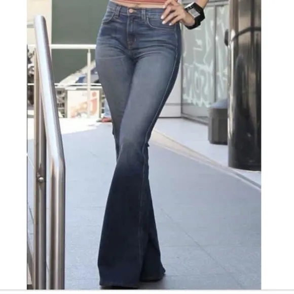 J BRAND &quot;Kiki Flare&quot; lotus wash jeans bell bottoms frayed/raw hem 23x34L TALL