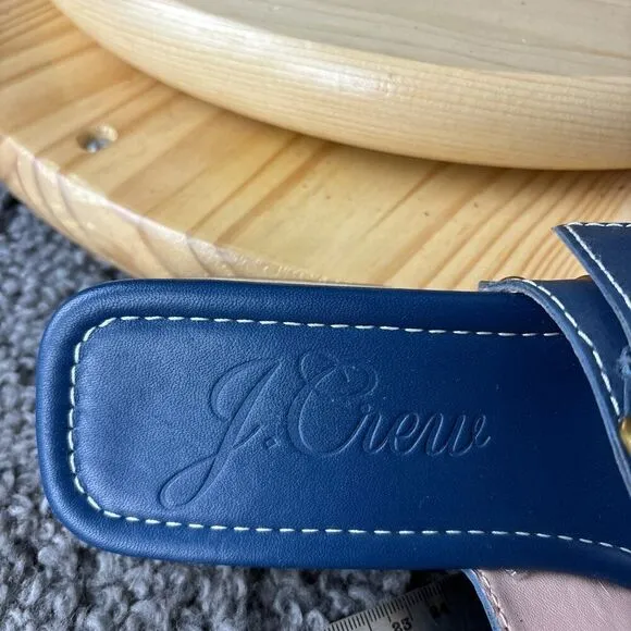 J Crew Leather Wood Sole Sandals Womens 8.5 Blue Shoes Double Strap Clogs