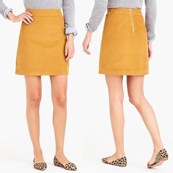 J Crew Mini Skirt 0 Corduroy Mercantile Golden Amber Mustard Yellow Retro Preppy