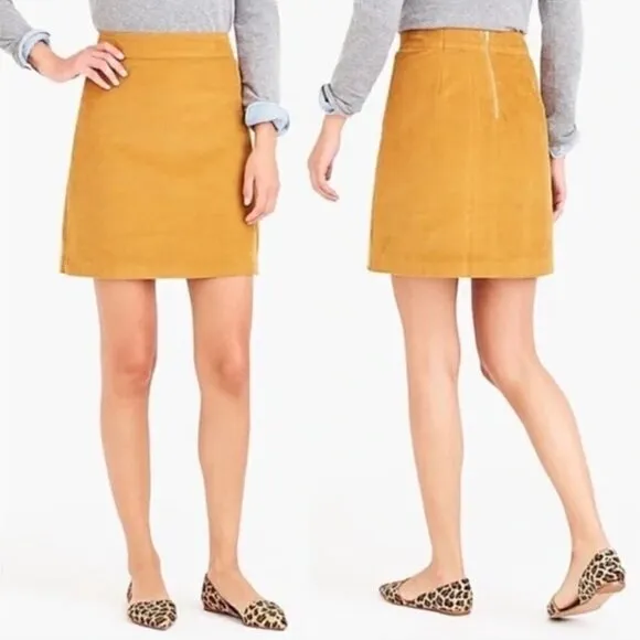 J Crew Mini Skirt 0 Corduroy Mercantile Golden Amber Mustard Yellow Retro Preppy