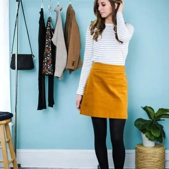 J Crew Mini Skirt 0 Corduroy Mercantile Golden Amber Mustard Yellow Retro Preppy