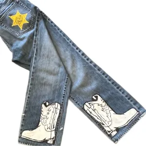 JCREW Hand painted sheriff cowboy boot|bootcut 30x30