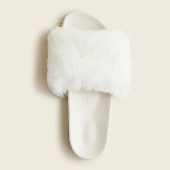 J.Crew Pacific faux fur fluffy-strap slides shoes in ivory white BA189