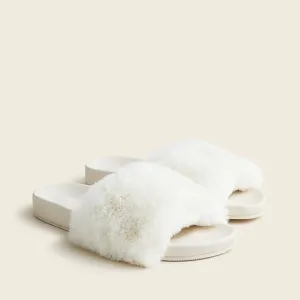 J.Crew Pacific faux fur fluffy-strap slides shoes in ivory white BA189