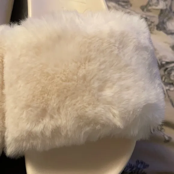 J.Crew Pacific faux fur fluffy-strap slides shoes in ivory white BA189