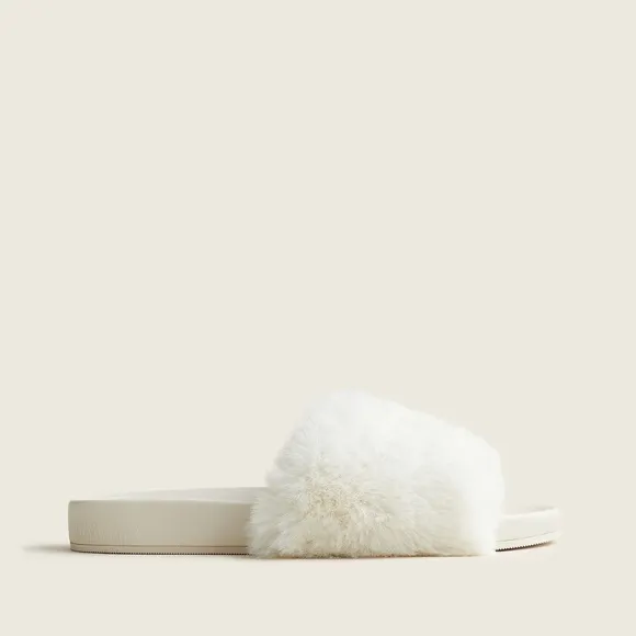 J.Crew Pacific faux fur fluffy-strap slides shoes in ivory white BA189