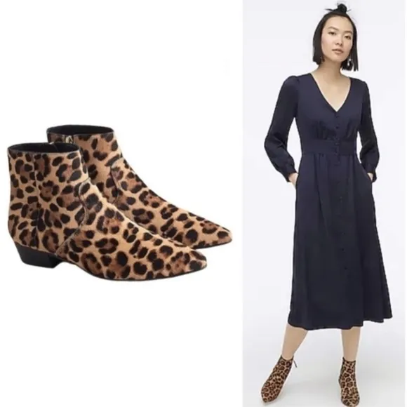 J.Crew Pointy Toe Booties In Leopard Cheetah Calf Hair