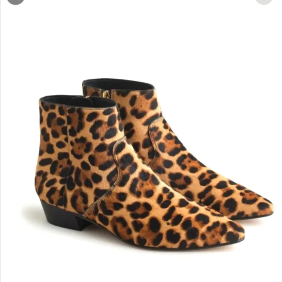 J.Crew Pointy Toe Booties In Leopard Cheetah Calf Hair