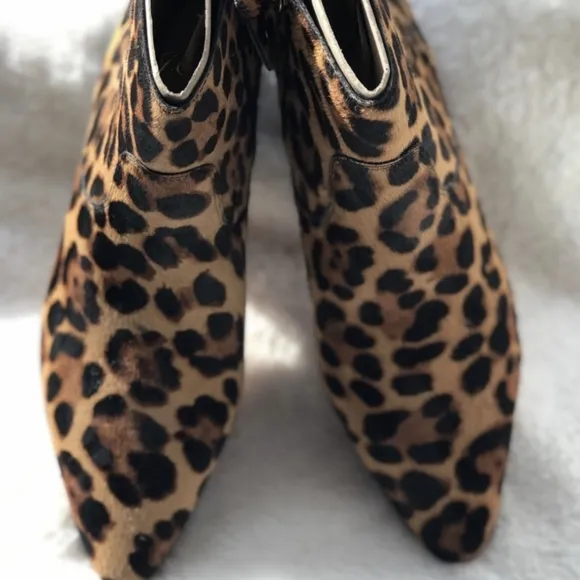 J.Crew Pointy Toe Booties In Leopard Cheetah Calf Hair